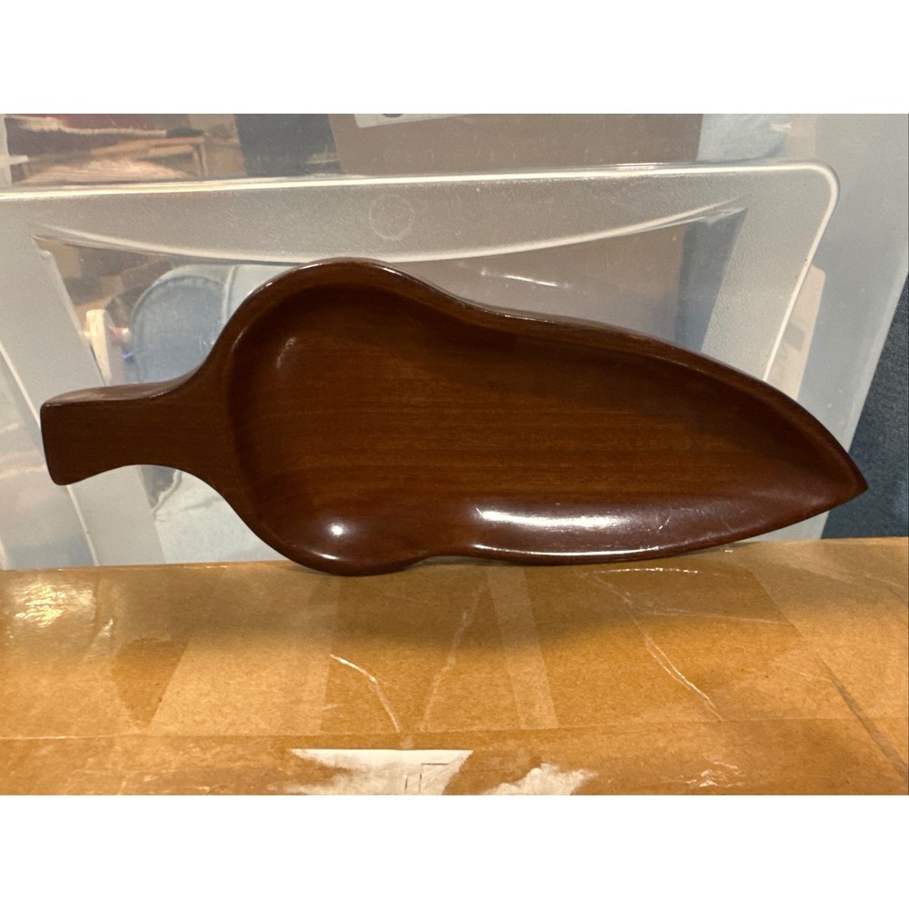 Vintage Hand Carved Wood Chili Pepper Serving Tray Nut Bowl Brown Southwestern